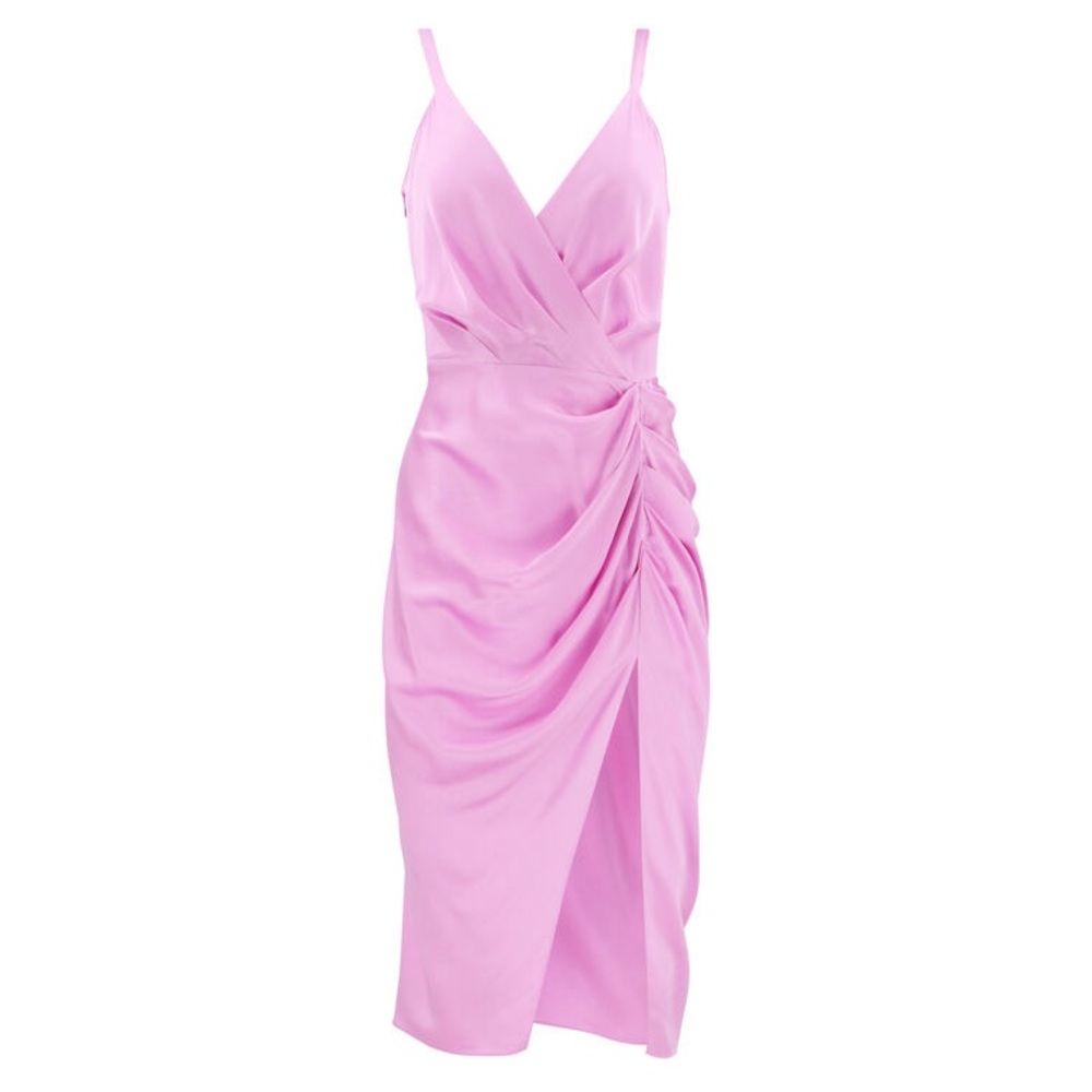 AMANDA UPRICHARD josalina Carmel Silk Draped Midi Dress Azalea pink large